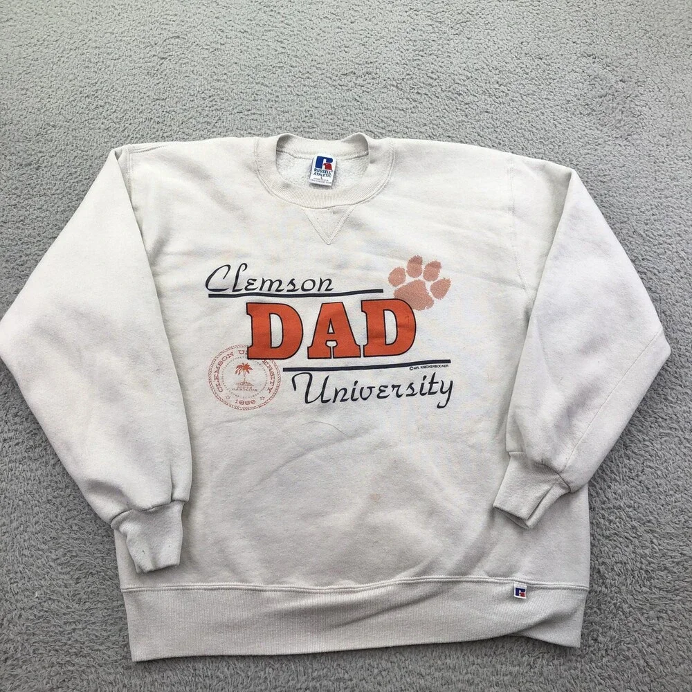 Vintage Clemson Tigers Sweatshirt Mens Large White NCAA Dad Russell Athletic